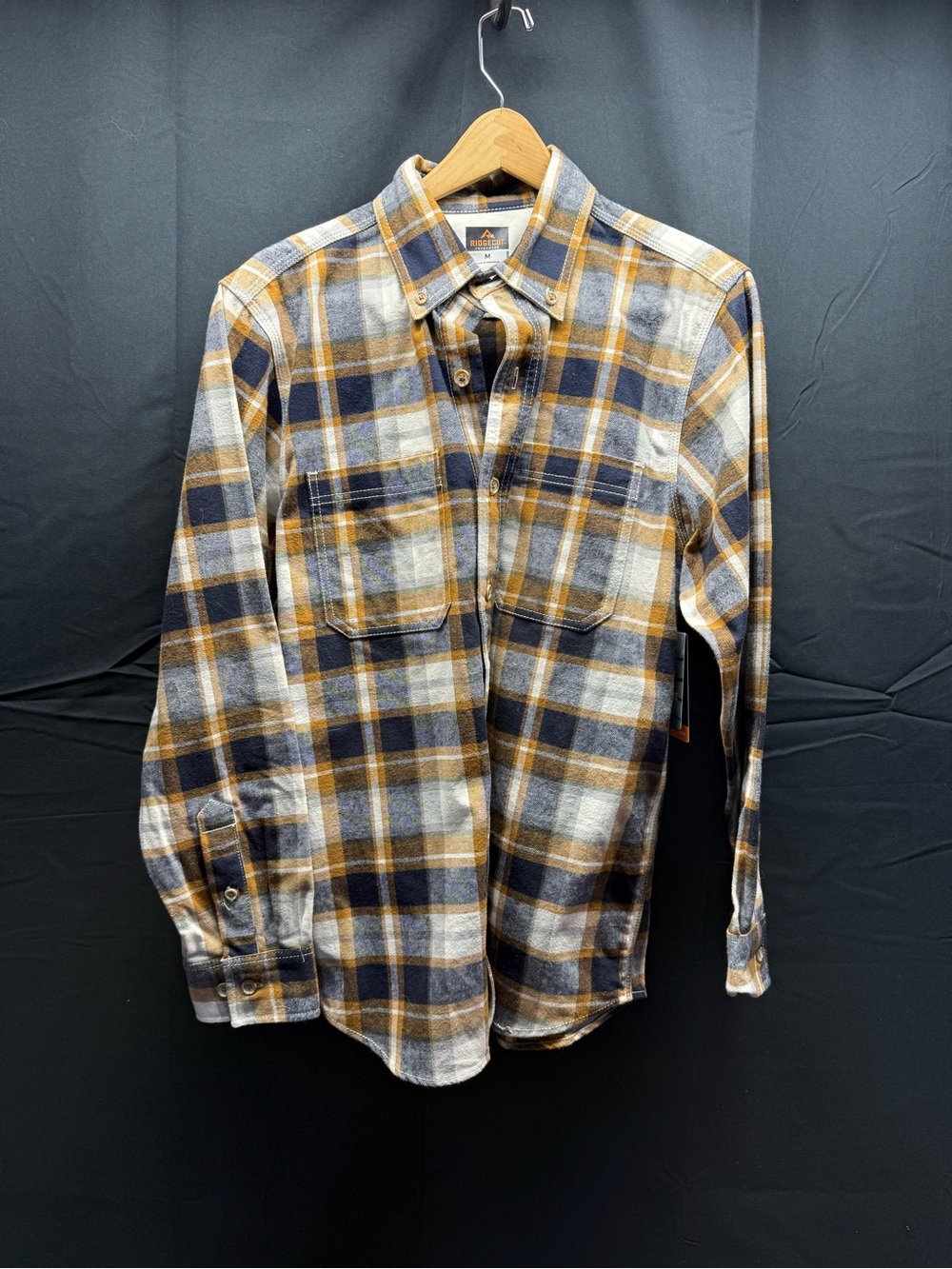 NWT Men's Plaid Button-Down Shirt - Navy & Mustard Sz M (9ac)